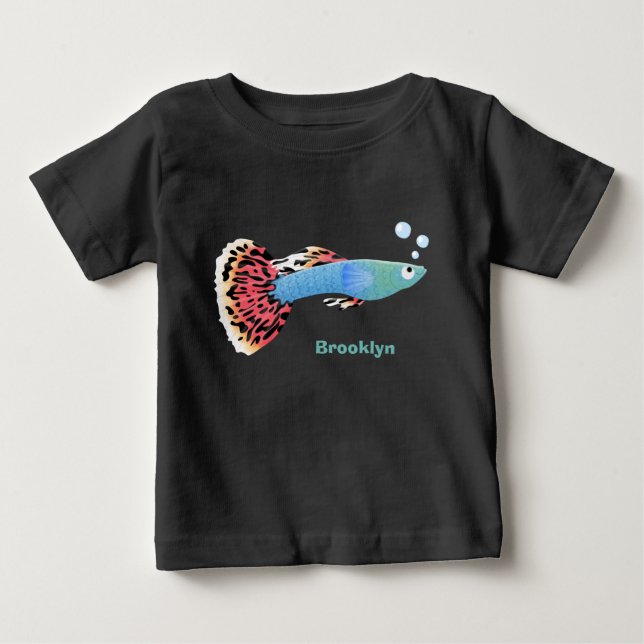 T-shirt Pour Bébé Caricature de poisson tropical guppy très chic (Devant)
