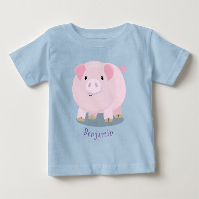 T-shirt Pour Bébé Caricature de porc mignon rose pot vendue (Devant)