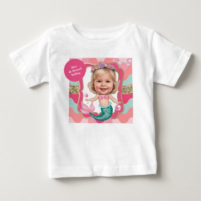T-shirt Pour Bébé Caricature de sirène rose et sarcelle pour 4ème an (Devant)