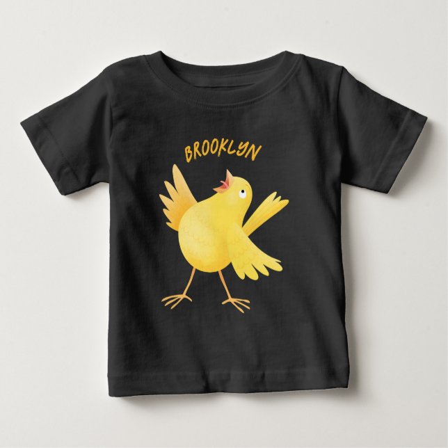 T-shirt Pour Bébé Caricature d'oiseau canari jaune chantant mignon (Devant)