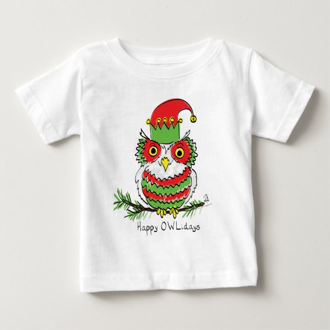 T-shirt Pour Bébé Caricature drôle de Noël de hibou (Devant)