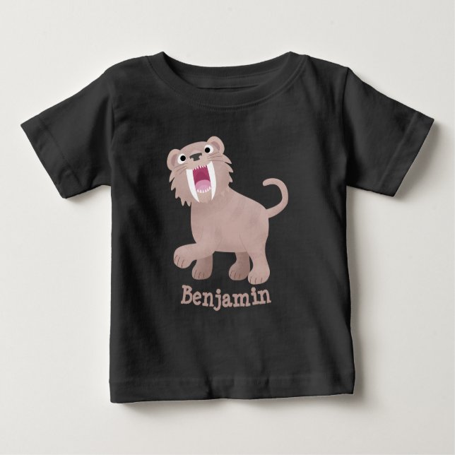 T-shirt Pour Bébé Caricature du tigre mignon Saber Toothed Smilodon (Devant)