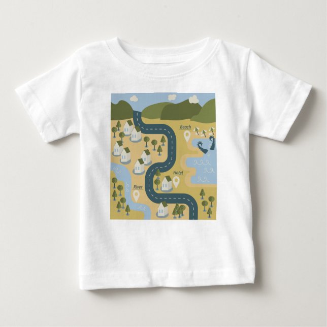 T-shirt Pour Bébé Caricature élégante paysage carte de voyage (Devant)