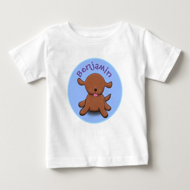T-shirt Pour Bébé Caricature en bleu pour chien de chiot joyeux (Devant)