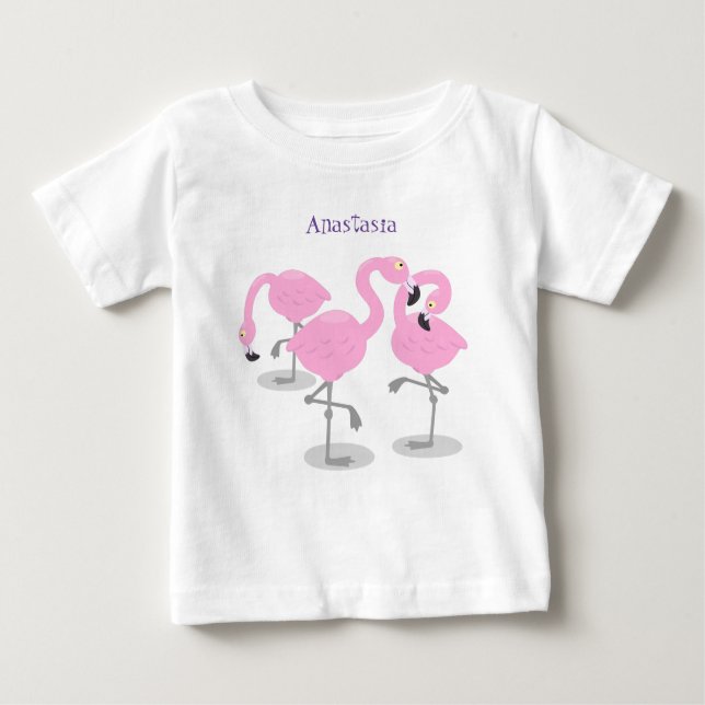 T-shirt Pour Bébé Caricature en trio flamand rose mou (Devant)