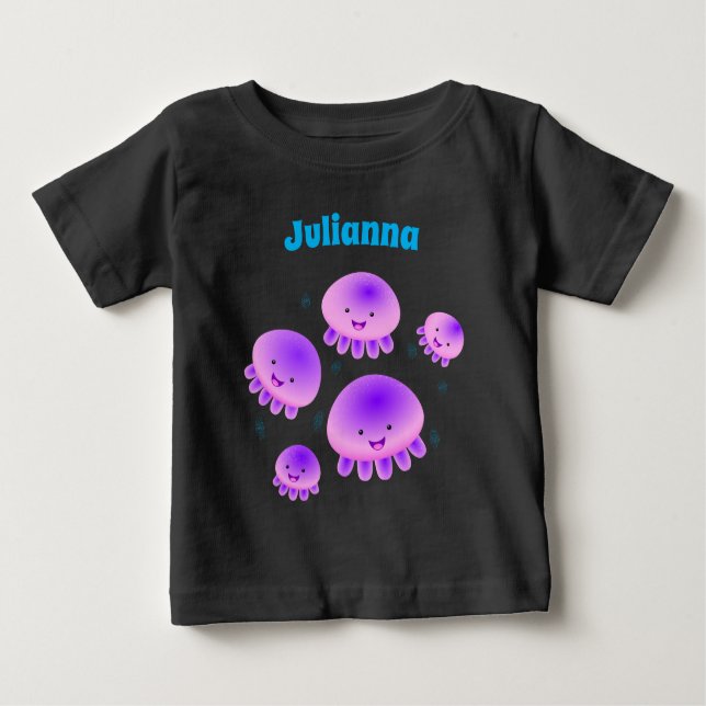 T-shirt Pour Bébé Caricature kawaii de méduse violette rose mou (Devant)