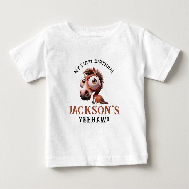 T-shirt Pour Bébé Caricatures du cheval 1er anniversaire (Devant)