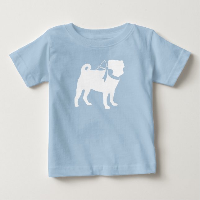 T-shirt Pour Bébé Carlin Chien Baby shower Garçon Bleu avec Bow (Devant)