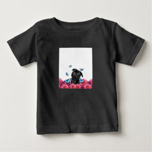 T-shirt Pour Bébé Carlin Noir Avec Papillons Bleus Et Gerberas