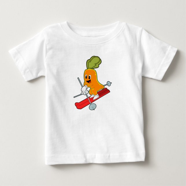 T-shirt Pour Bébé Carotte en ski avec ski (Devant)
