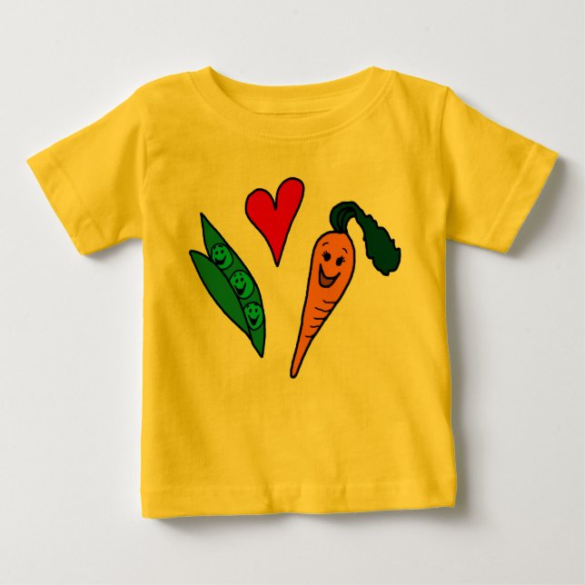 T-shirt Pour Bébé Carottes d'amour de pois, conception verte et (Devant)