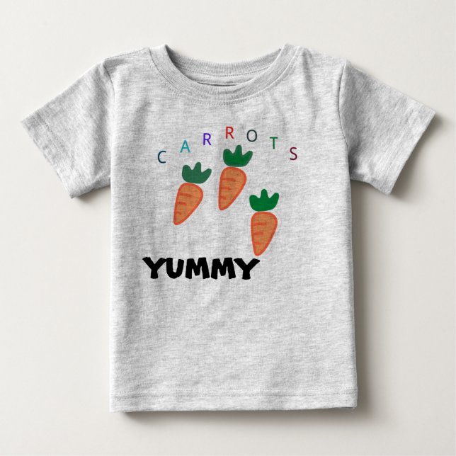 T-shirt Pour Bébé  Carottes Mignonnes Grises Bébé Été  (Devant)