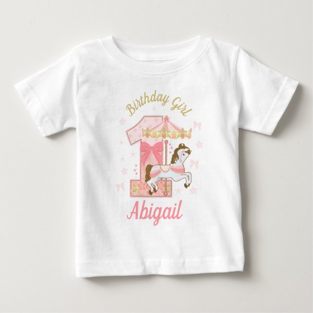 T-shirt Pour Bébé Carousel Première Fille d'anniversaire (Devant)
