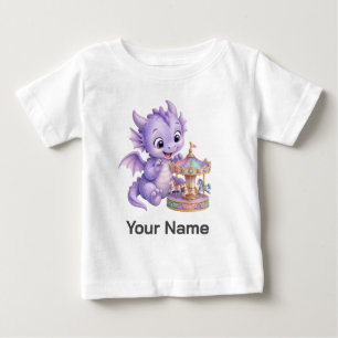 T-shirt Pour Bébé Carrousel de bébé dragon aquarelle personnalisé