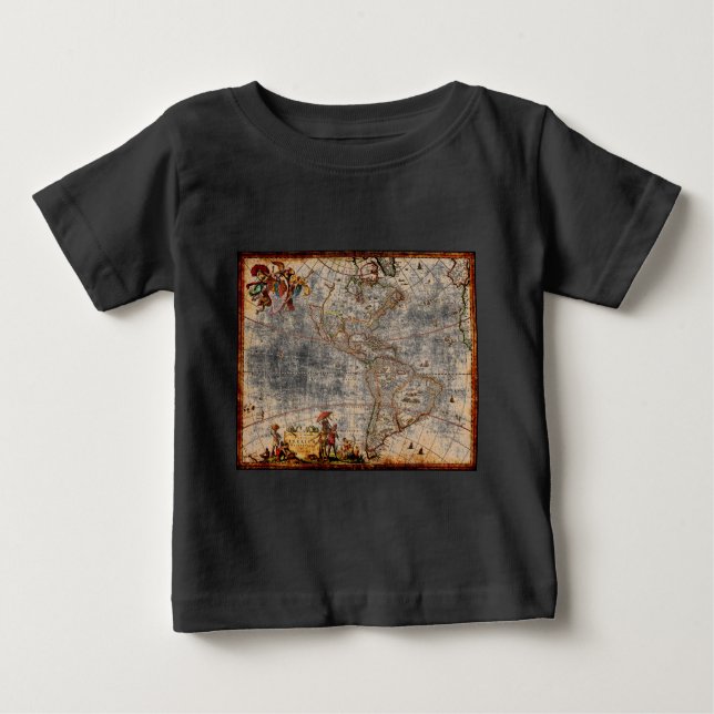 T-shirt Pour Bébé Carte de l'Antique Amérique du Nord et du Sud (Devant)