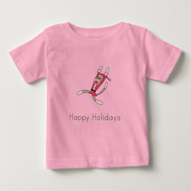 T-shirt Pour Bébé carte de Noël de singe de chaussette (Devant)