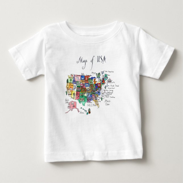 T-shirt Pour Bébé Carte des attractions des États-Unis d'Amérique (Devant)