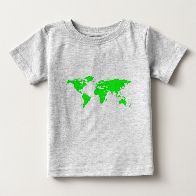 T-shirt Pour Bébé Carte du monde blanc vert (Devant)