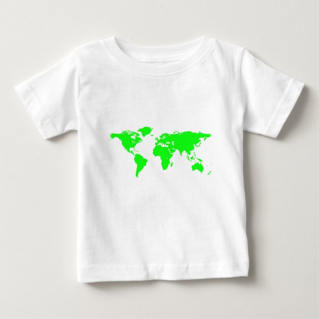 T-shirt Pour Bébé Carte du monde blanc vert (Devant)