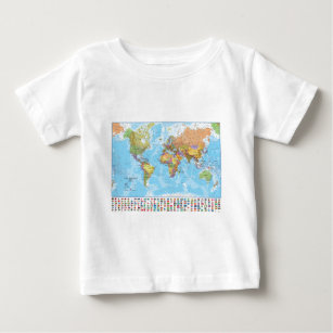 T-shirt Pour Bébé Carte politique du monde avec des drapeaux
