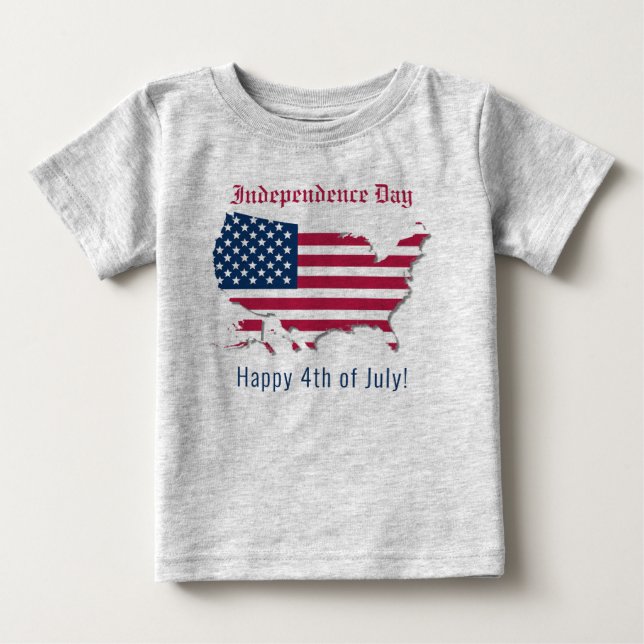 T-shirt Pour Bébé Carte US personnalisée Drapeau Fête de l'Indépenda (Devant)