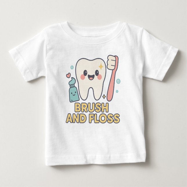 T-shirt Pour Bébé Cartographie pour dents mignonnes - Brosse et Flos (Devant)