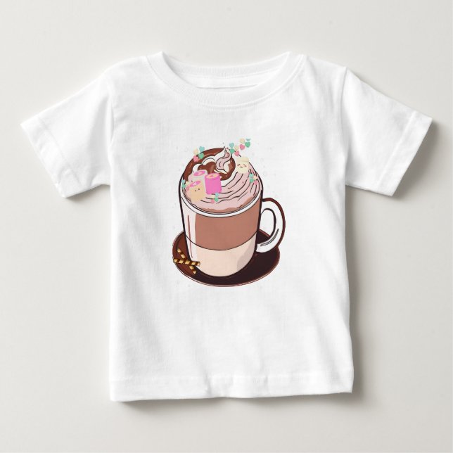 T-shirt Pour Bébé Carton Animé au chocolat chaud Marshmallows (Devant)