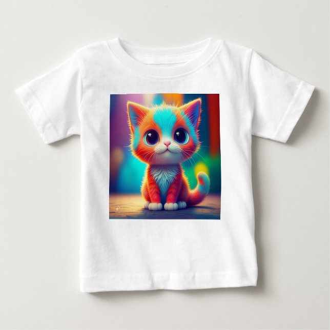 T-shirt Pour Bébé Carton de chaton couleur arc-en-ciel jolie (Devant)