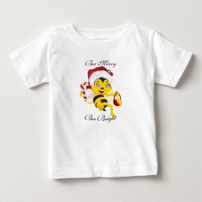 T-shirt Pour Bébé Carton de Noël d'abeille Joyeux (Devant)