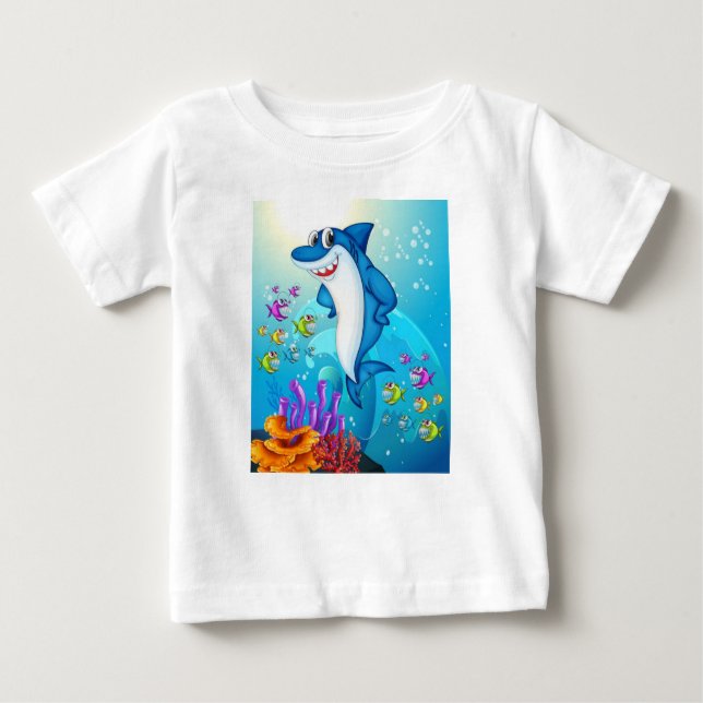 T-shirt Pour Bébé Carton sous-marin aux poissons mignons (Devant)