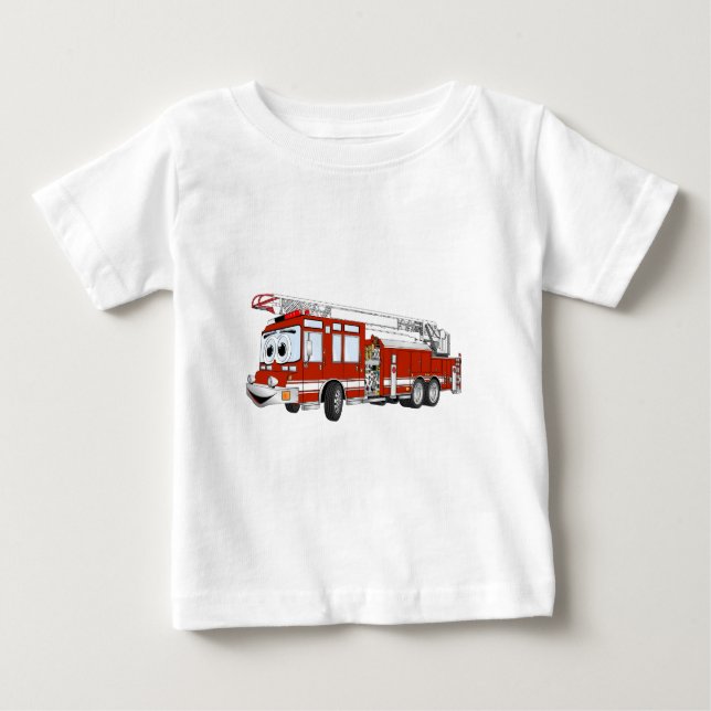 T-shirt Pour Bébé Cartoon de camion de pompier et d'échelle (Devant)