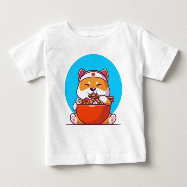 T-shirt Pour Bébé Cartoon de nouilles de ramen mignonne Shiba-23054 (Devant)