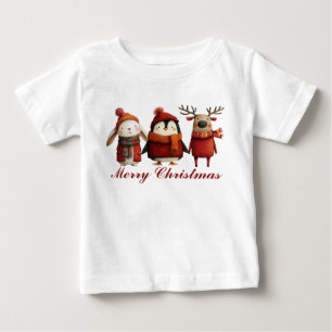 T-shirt Pour Bébé Cartoon mignon Père Noël Animaux Joyeux Noël