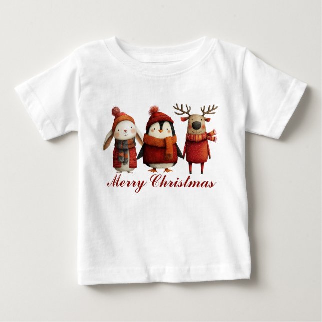 T-shirt Pour Bébé Cartoon mignon Père Noël Animaux Joyeux Noël (Devant)