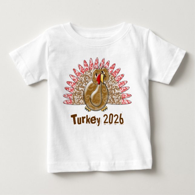 T-shirt Pour Bébé Cartoon mignon Turquie Damas changement de l'année (Devant)