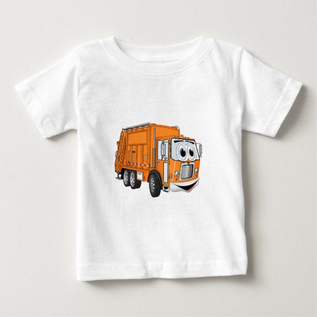 T-shirt Pour Bébé Cartoon Orange souriant de camion-poubelle (Devant)
