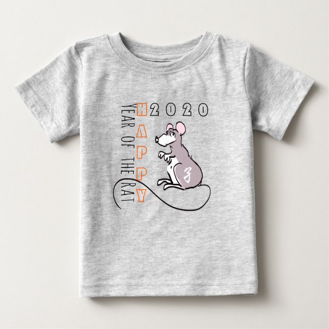 T-shirt Pour Bébé Cartoon Rat Joyeux Nouvel An Chinois 2020 Bébé T (Devant)