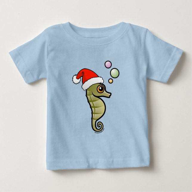 T-shirt Pour Bébé Cartoon Seahorse Père Noël (Devant)