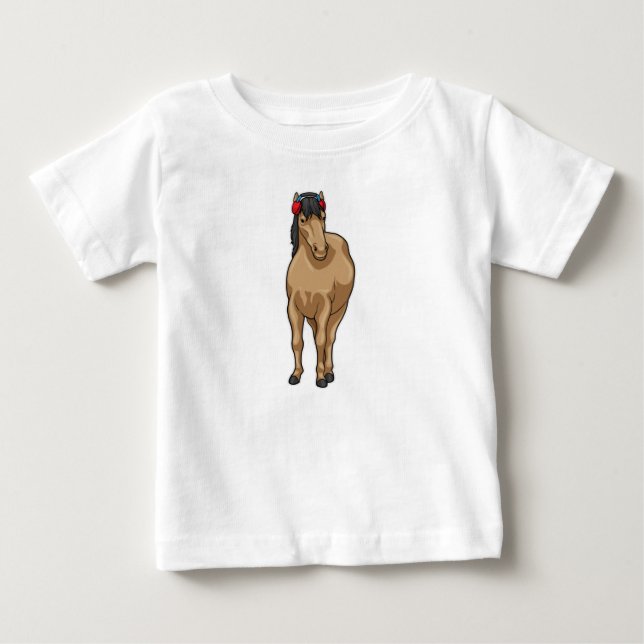 T-shirt Pour Bébé Casque Audio Tête de Cheval (Devant)