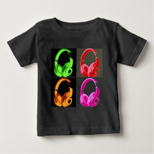 T-shirt Pour Bébé Casque de quatre couleurs Pop Art Tête Téléphone