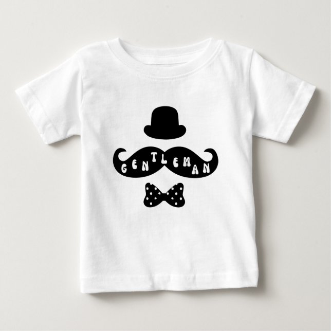 T-shirt Pour Bébé Casquette noir Moustache Décontracté bébé garçon T (Devant)