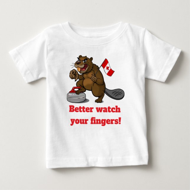 T-shirt Pour Bébé Castor de curling avec drapeau (Devant)