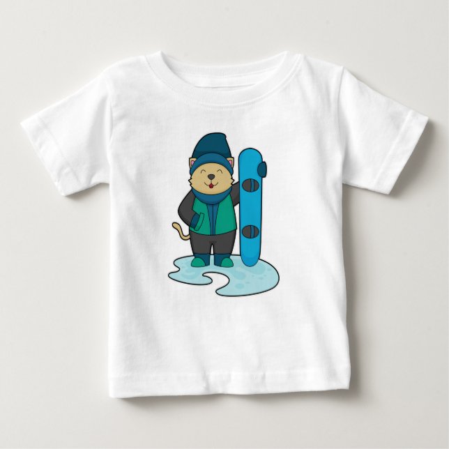 T-shirt Pour Bébé Cat as Snowboarder (Devant)