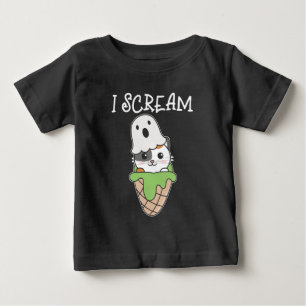 T-shirt Pour Bébé Cat Halloween Ghost I Scream Ice Cream Pun