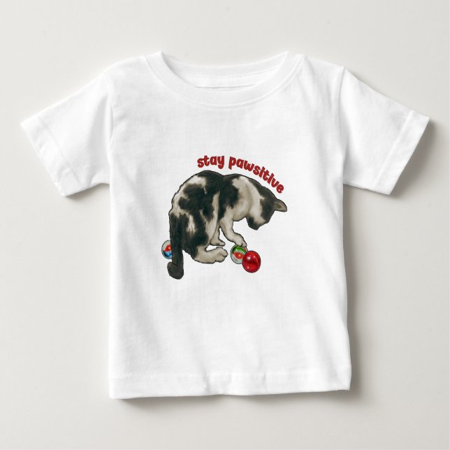 T-shirt Pour Bébé Cat Playing with MARBLES, Stay Pawsitive, Pun (Devant)