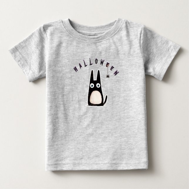 T-shirt Pour Bébé cat + spider + Halloween, personalized (Devant)