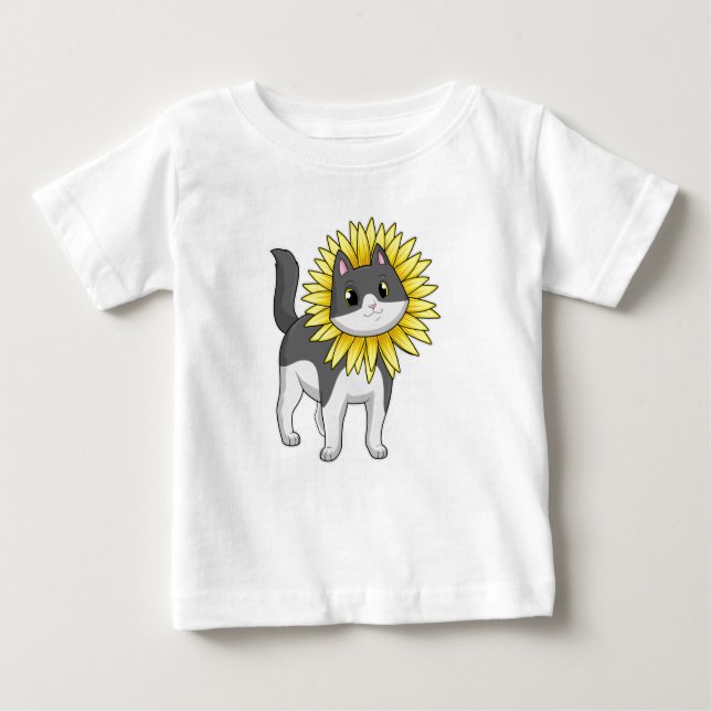 T-shirt Pour Bébé Cat with sunflower (Devant)