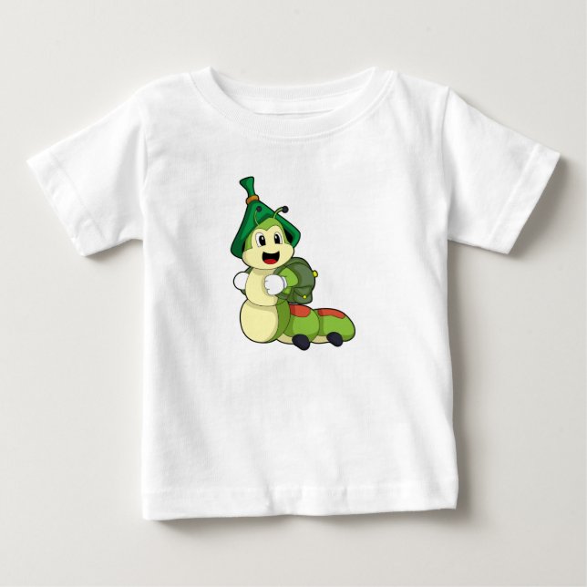 T-shirt Pour Bébé Caterpillar en tant qu'étudiant avec sac à dos (Devant)