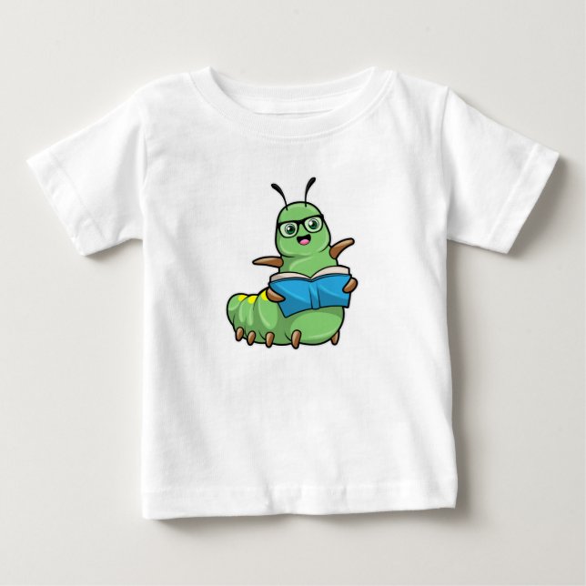 T-shirt Pour Bébé Caterpillar Nerd avec livre et lunettes (Devant)