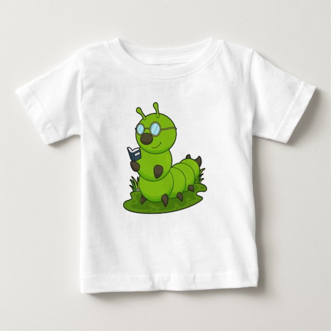 T-shirt Pour Bébé Caterpillar Nerd avec lunettes et livre (Devant)